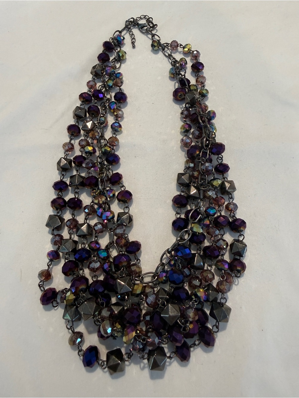 Layered Purple Crystal Bead Multi Strand Necklace and Earring Set